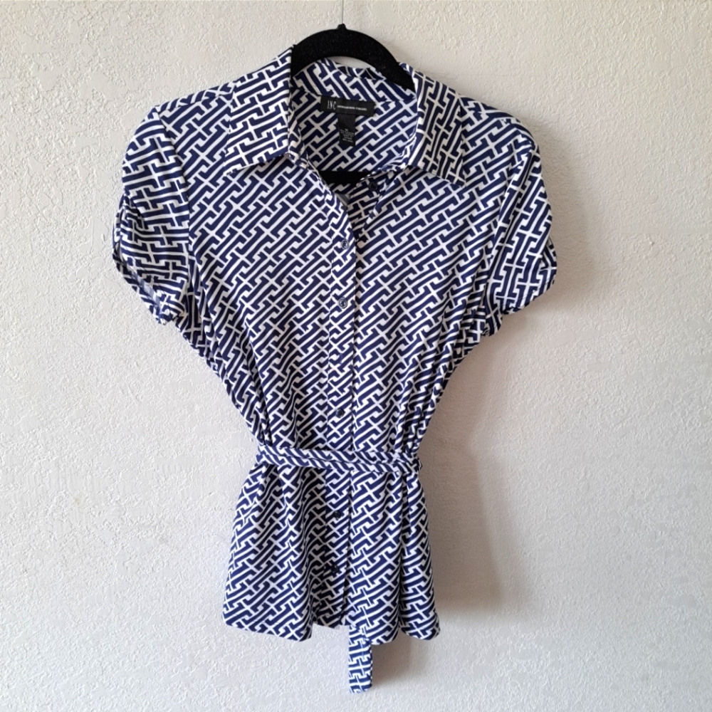 International Concepts Navy Blue & White Print Blouse
